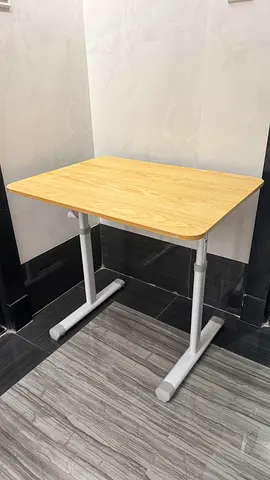Adjustable Height Study Table with Wooden Top and White Frame