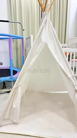 Kids Teepee Play Tent - Cream Canvas with Wooden Poles