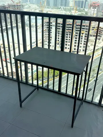 Compact Balcony/Patio Table with Metal Frame and Wood Top