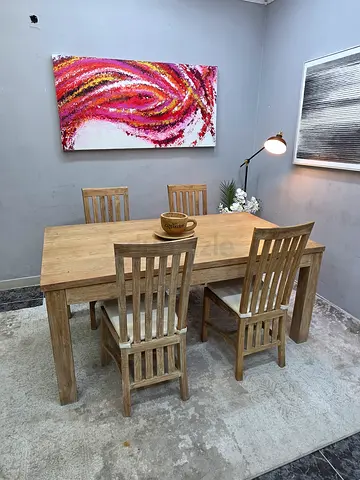 Solid Wood Dining Table with 4 Matching Chairs - Light Oak Finish