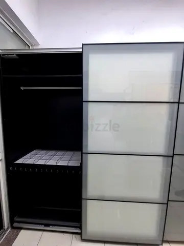 Sliding Door Wardrobe with Frosted Glass Panels - Black Interior