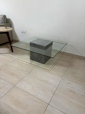 Glass Top Coffee Table with Stone Pedestal Base