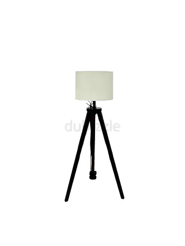Tripod Floor Lamp with White Drum Shade - Black Wooden Base