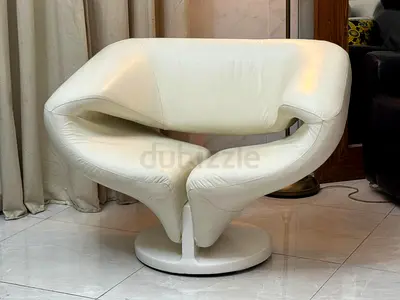 Modern White Swivel Accent Chair - Curved Designer Style