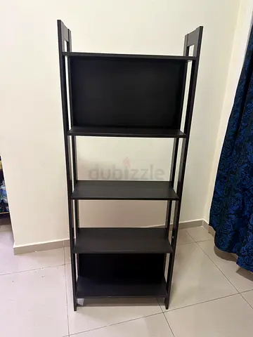 Tall Black Wooden Shelving Unit - 4 Open Shelves