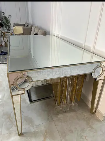 Mirrored rectangular console table with glass top — elegant condition
