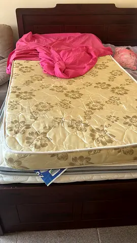 Wooden double bed frame with mattress - good condition