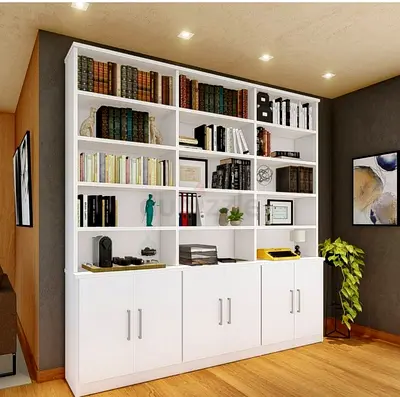 Large White Built-In Style Bookcase / Storage Cabinet - Good Condition