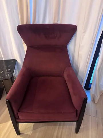 2 pieces Comfortable Burgundy Upholstered Accent Armchairs with Wooden Frame