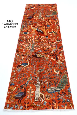 102 x 294 cm |3.4 x 9.8 ft | Birds Afghan Veg Dye Wool carpet