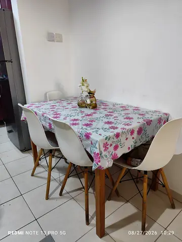 Wooden Dining Table with 4 White Chairs - Simple Set