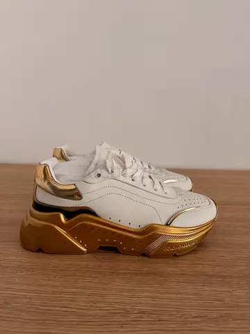 White Dolce&Gabbana sneakers with metallic gold chunky sole - gently used