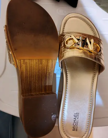 Michael Kors Gold Logo Slip-on Sandals, Size 41, used twice