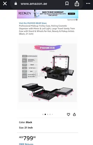 Black rolling makeup train case