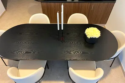 Modern Oval Dining Set with 6 Cream Chairs