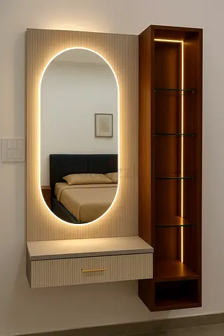 Wall-mounted LED Vanity with Drawer and Tall Shelf Unit without Mirror