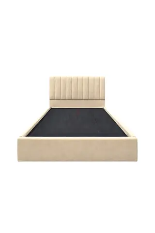 Beige Upholstered Single Bed Frame with Vertical Channel Headboard