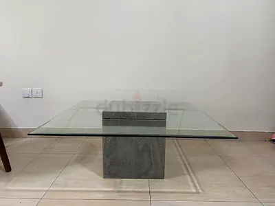 Glass Top Coffee Table with Stone Pedestal Base