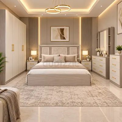Luxury Beige Bedroom Set – Modern Complete Bedroom Furniture Set