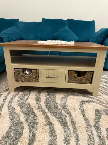 Wood Top Coffee Table with Baskets and Drawer - Light Beige