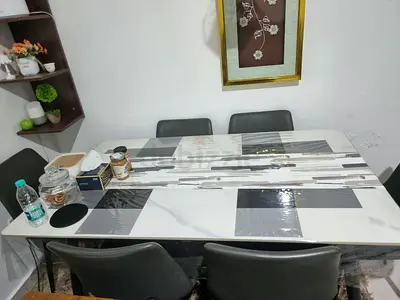 Urgent-Modern 6-Seater Dining Table with heavy duty Marble Top and Chairs free kids single bed