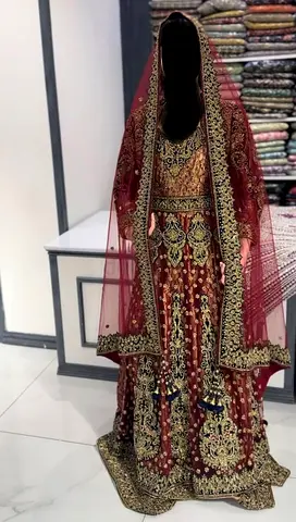 Red and Gold Embroidered Bridal Dress with Dupatta - Size Available