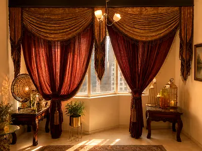 Luxury Burgundy & Gold Custom Curtains – 3.6m × 2.8m
