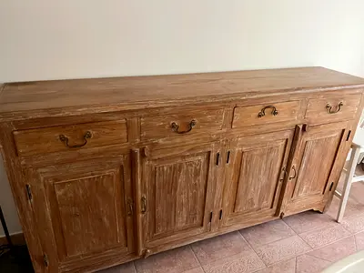 Rustic Wooden Sideboard with Drawers and Cabinets