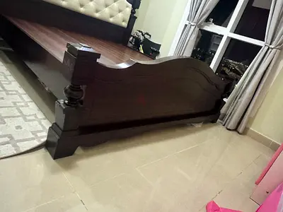 Solid dark wood single bed frame with headboard and footboard 180x200