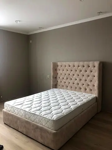 Queen size upholstered bed neutral beige, good condition
