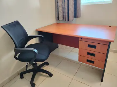 Wooden Office Desk with 3-Drawer Pedestal and Ergonomic Mesh Chair