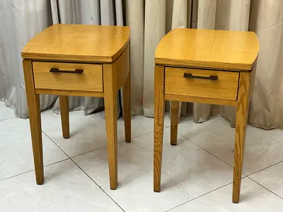 West Elm Pair of Oak Nightstands with Single Drawer - Good Condition