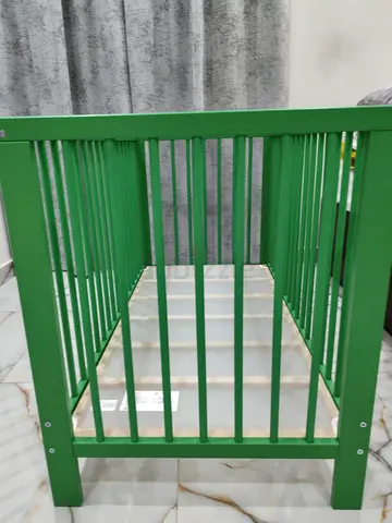 Green Wooden Baby Crib - Sturdy Single Crib, Good Condition
