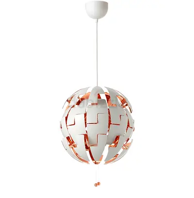 Ikea Modern spherical pendant ceiling light - white with copper interior