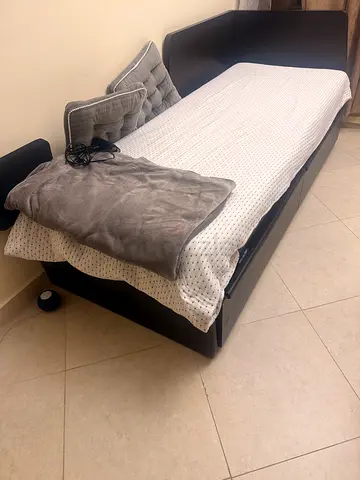 Single convertible double bed frame with mattress - dark wood, good condition with storage