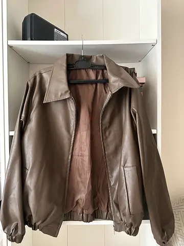 Brown faux leather women's bomber jacket - size M