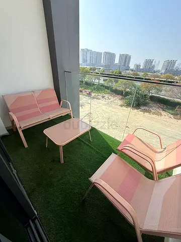 Set - Outdoor Balcony Chairs and Bench with Side Table - Light Pink