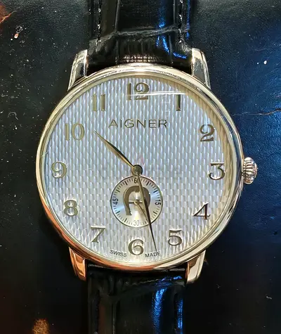 Aigner Swiss Made Men's Leather Strap Watch - Classic Silver Dial