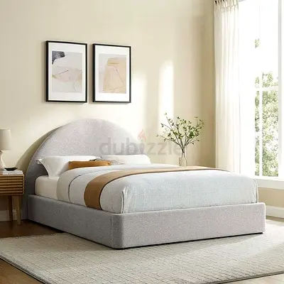 Modern Grey Fabric Upholstered Bed Frame with Arched Headboard
