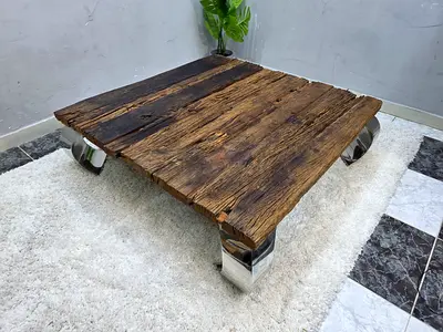 Rustic Reclaimed Wood Coffee Table with Chrome Legs