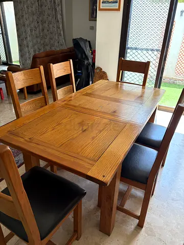 Solid oak dining table, solid oak coffee table, Solid oak display cabinet Price for complete set
