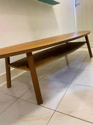 Wooden Coffee Table with Woven Shelf