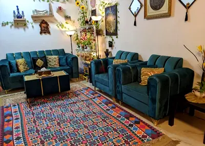 Brand New Teal Velvet 3-Seater Sofa +2 1+1 Armchairs Set with Matching Ottoman - Good Condition