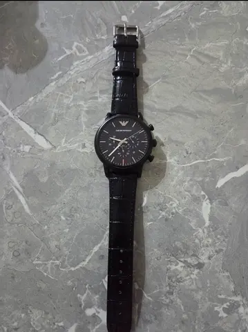 Emporio Armani Black Leather Men's Chronograph Watch