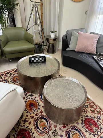 x4 set Marina Home Mason coffee tables Large D80 H40cm Medium D60 H36cm and x2 side tables D37 H50cm