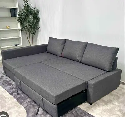 Large Grey L-shaped Sofa Bed with Storage - Comfortable 3-Seater