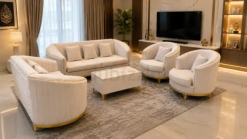 Brand new Cream velvet 3-seater 2-seater sofa set with 2 swivel chairs and coffee table