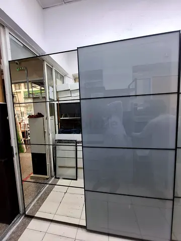 Large Sliding Glass Wardrobe / Room Divider with Black Frame