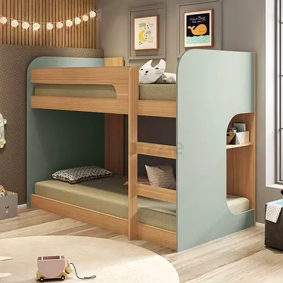Modern Wooden Bunk Bed for Kids with Storage Shelves