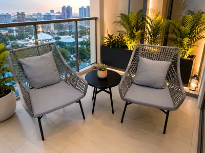 Outdoor Wicker Patio Chairs Set of 2 with Side Table